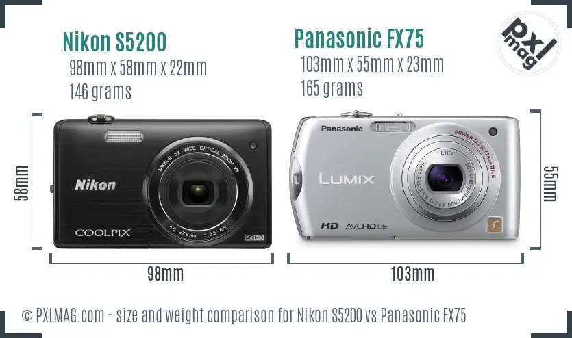 Nikon S5200 vs Panasonic FX75 size comparison