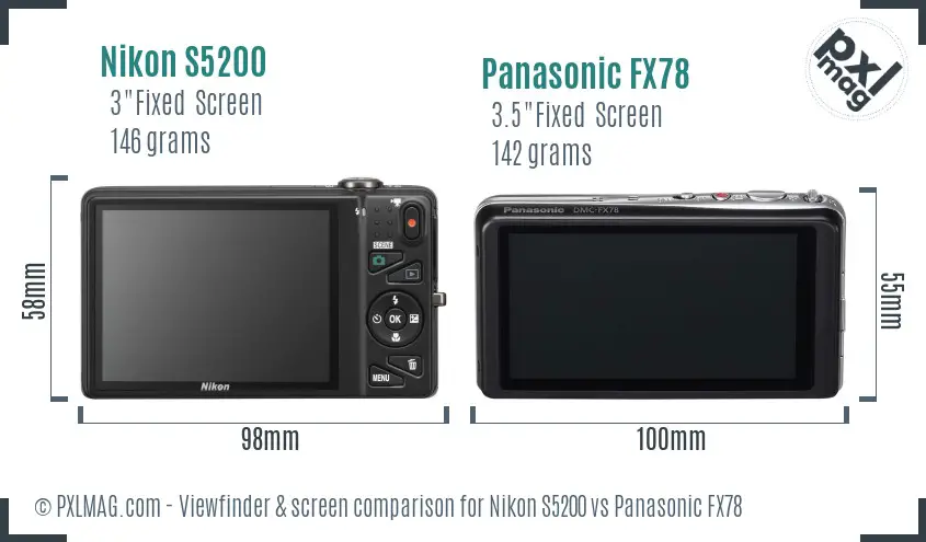 Nikon S5200 vs Panasonic FX78 Screen and Viewfinder comparison