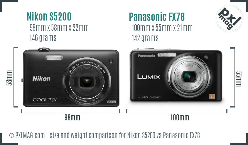 Nikon S5200 vs Panasonic FX78 size comparison