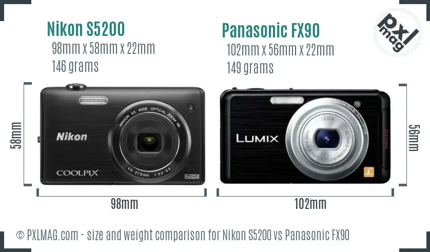 Nikon S5200 vs Panasonic FX90 size comparison Nikon S5200 vs Panasonic FX90 size comparison