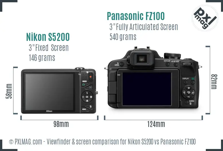 Nikon S5200 vs Panasonic FZ100 Screen and Viewfinder comparison