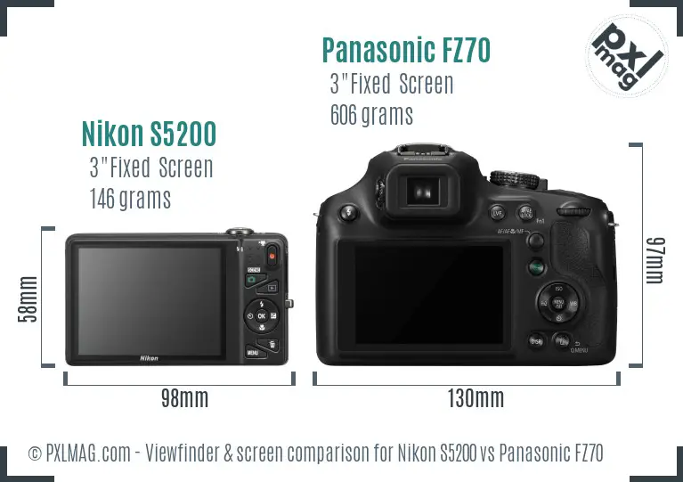 Nikon S5200 vs Panasonic FZ70 Screen and Viewfinder comparison
