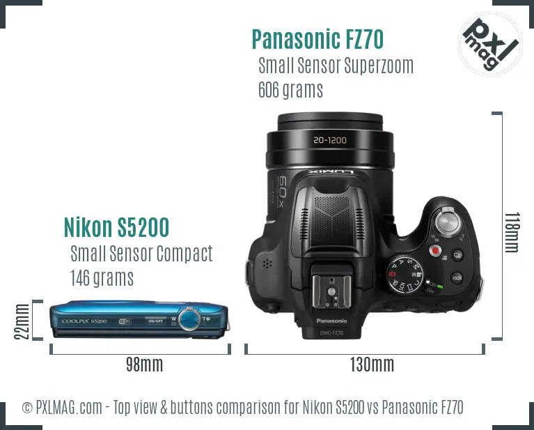 Nikon S5200 vs Panasonic FZ70 top view buttons comparison