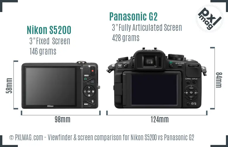 Nikon S5200 vs Panasonic G2 Screen and Viewfinder comparison