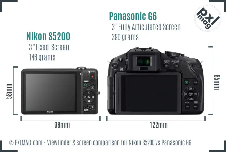 Nikon S5200 vs Panasonic G6 Screen and Viewfinder comparison