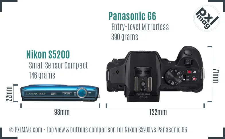 Nikon S5200 vs Panasonic G6 top view buttons comparison