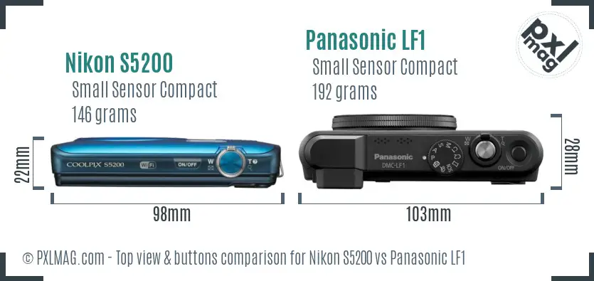 Nikon S5200 vs Panasonic LF1 top view buttons comparison Nikon S5200 vs Panasonic LF1 top view buttons comparison