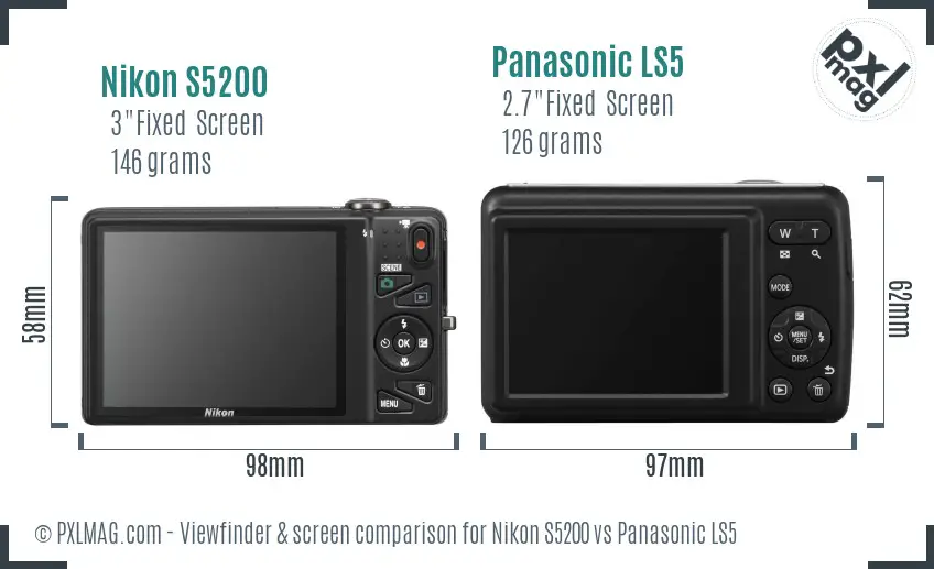 Nikon S5200 vs Panasonic LS5 Screen and Viewfinder comparison