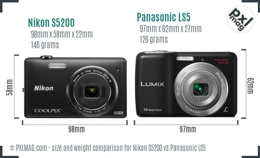 Nikon S5200 vs Panasonic LS5 size comparison