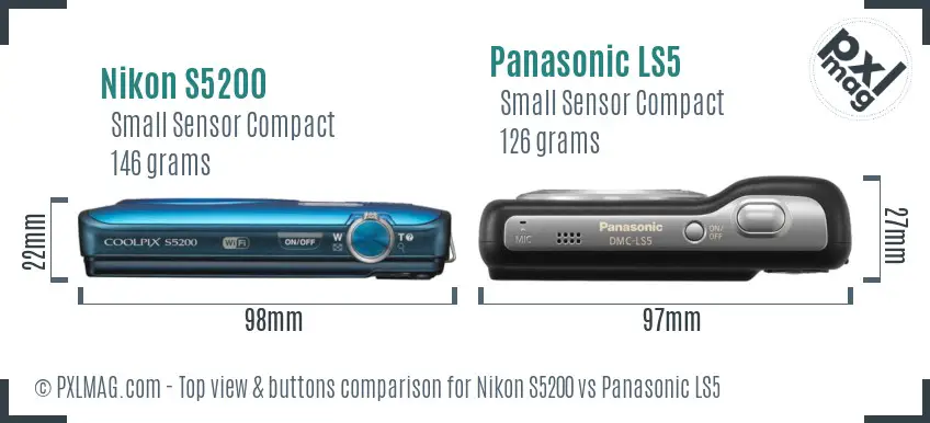 Nikon S5200 vs Panasonic LS5 top view buttons comparison