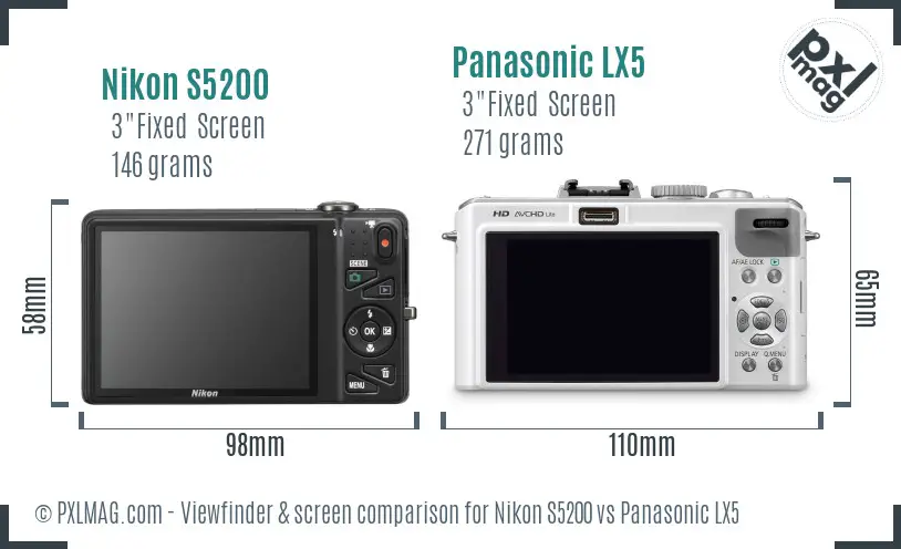 Nikon S5200 vs Panasonic LX5 Screen and Viewfinder comparison
