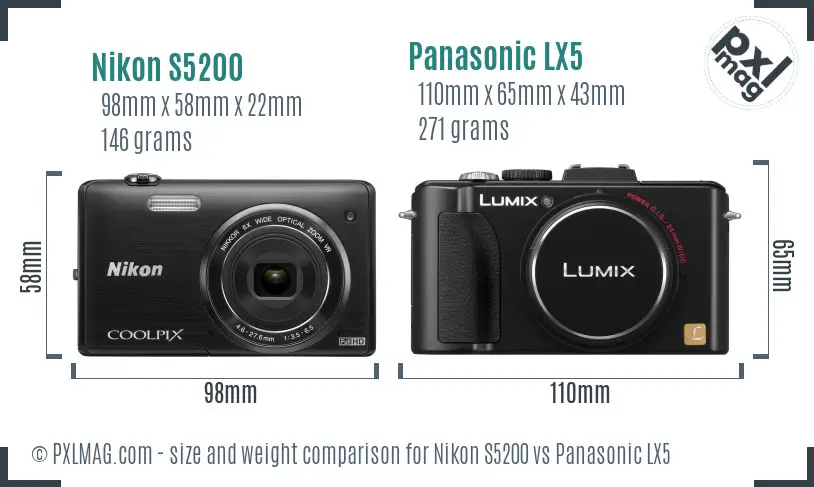 Nikon S5200 vs Panasonic LX5 size comparison