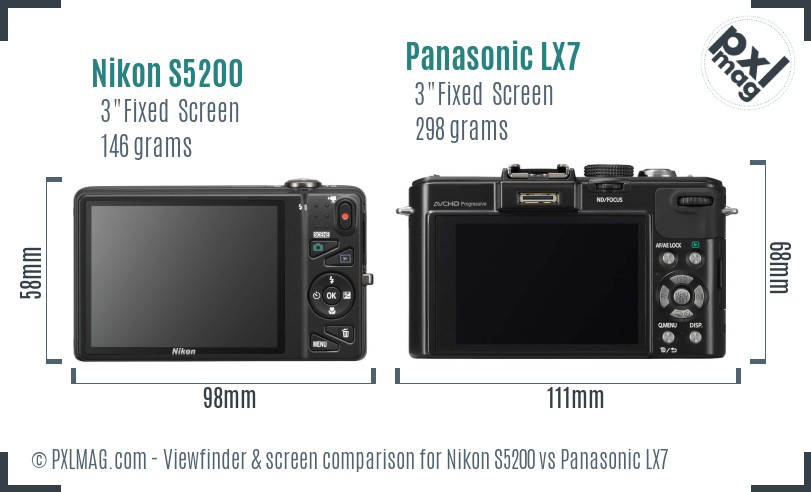 Nikon S5200 vs Panasonic LX7 Screen and Viewfinder comparison