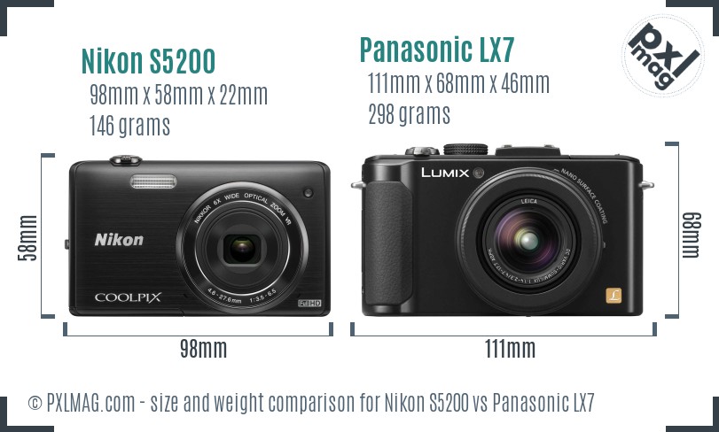 Nikon S5200 vs Panasonic LX7 size comparison Nikon S5200 vs Panasonic LX7 size comparison