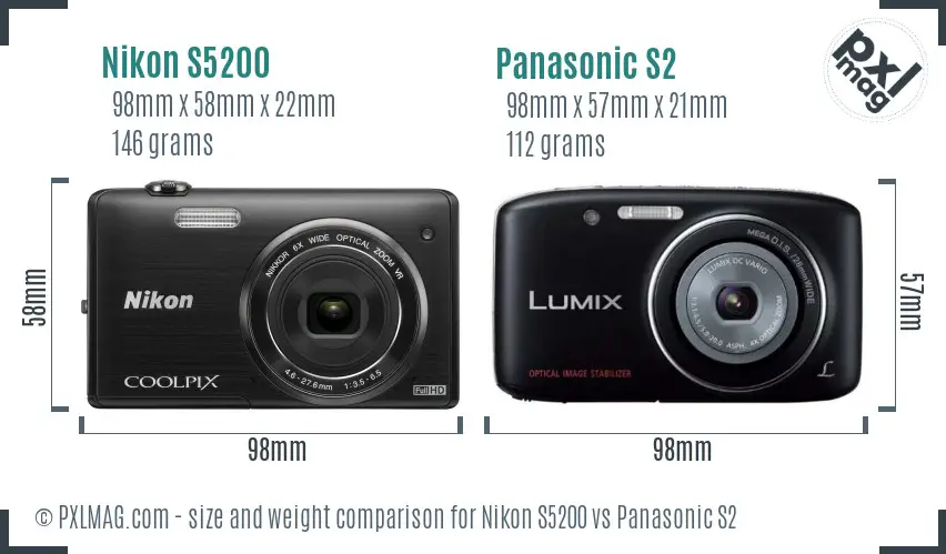 Nikon S5200 vs Panasonic S2 size comparison