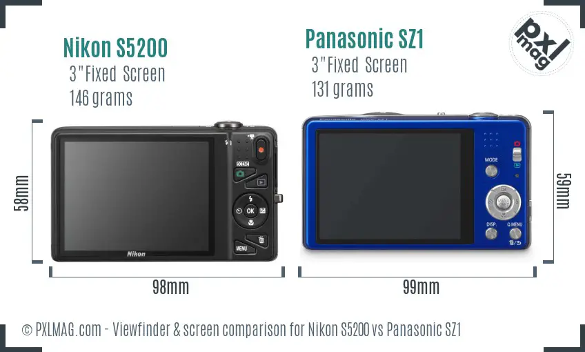 Nikon S5200 vs Panasonic SZ1 Screen and Viewfinder comparison