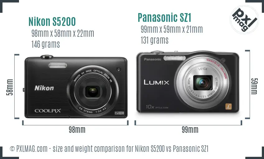 Nikon S5200 vs Panasonic SZ1 size comparison