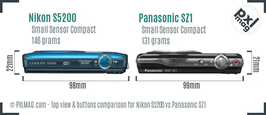 Nikon S5200 vs Panasonic SZ1 top view buttons comparison