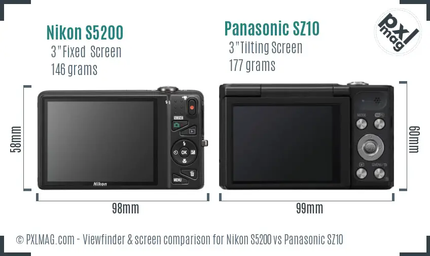 Nikon S5200 vs Panasonic SZ10 Screen and Viewfinder comparison