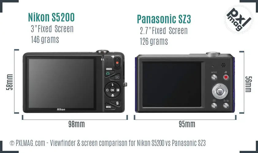 Nikon S5200 vs Panasonic SZ3 Screen and Viewfinder comparison