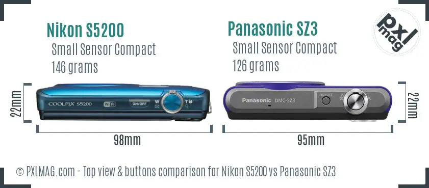 Nikon S5200 vs Panasonic SZ3 top view buttons comparison