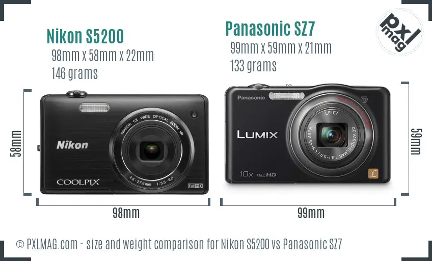 Nikon S5200 vs Panasonic SZ7 size comparison Nikon S5200 vs Panasonic SZ7 size comparison