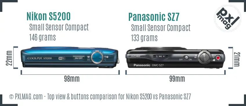 Nikon S5200 vs Panasonic SZ7 top view buttons comparison Nikon S5200 vs Panasonic SZ7 top view buttons comparison