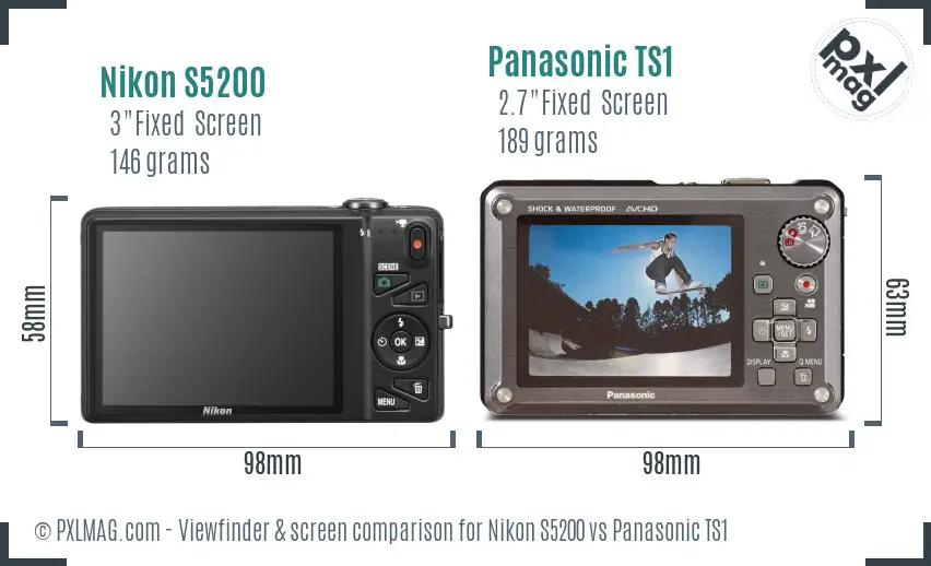 Nikon S5200 vs Panasonic TS1 Screen and Viewfinder comparison