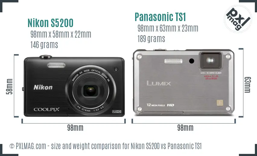 Nikon S5200 vs Panasonic TS1 size comparison