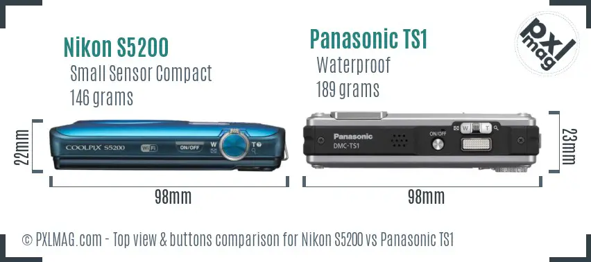 Nikon S5200 vs Panasonic TS1 top view buttons comparison