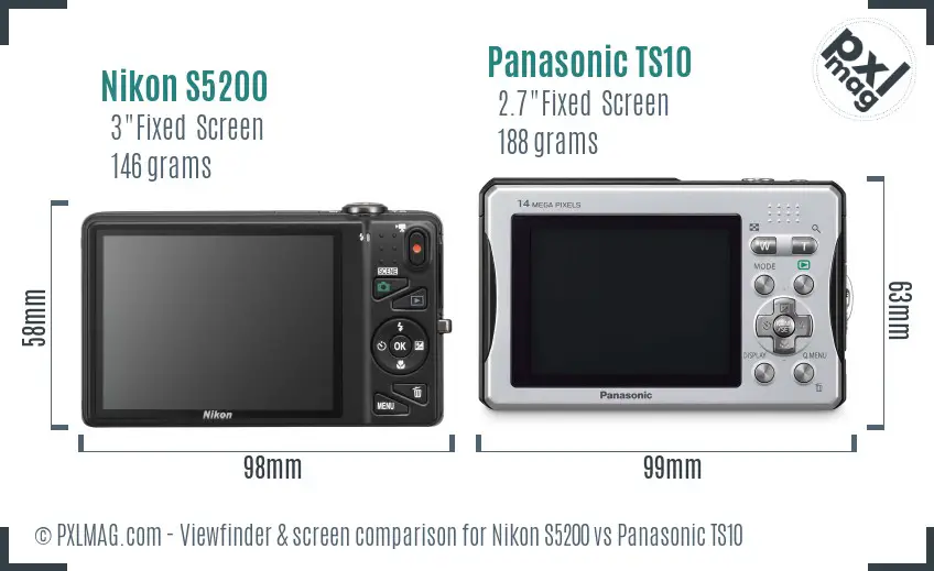 Nikon S5200 vs Panasonic TS10 Screen and Viewfinder comparison