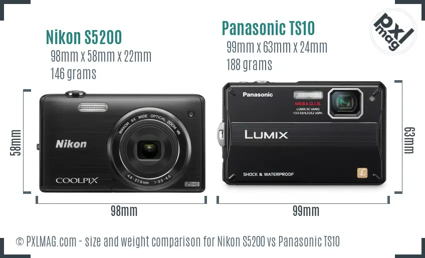 Nikon S5200 vs Panasonic TS10 size comparison