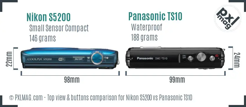 Nikon S5200 vs Panasonic TS10 top view buttons comparison