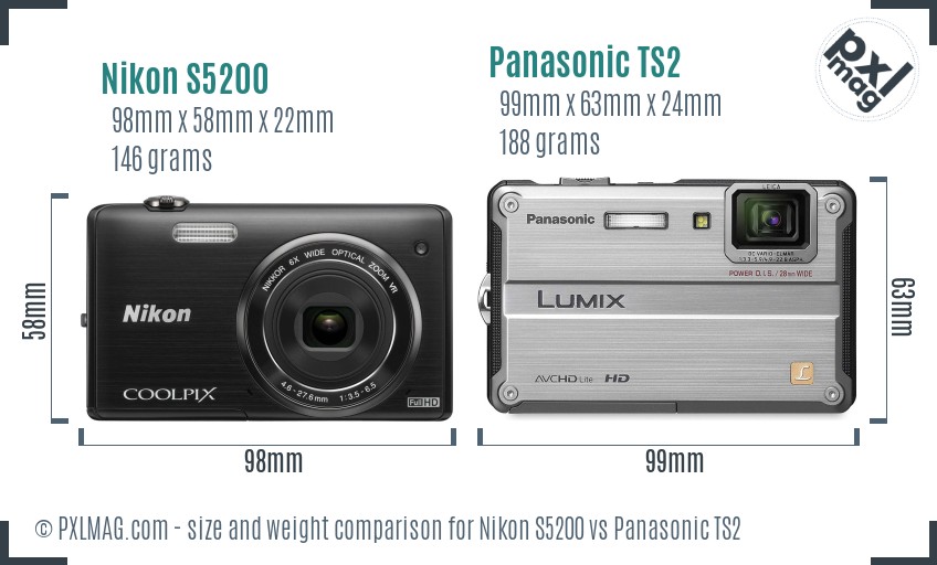 Nikon S5200 vs Panasonic TS2 size comparison