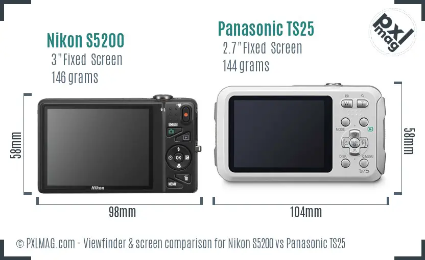 Nikon S5200 vs Panasonic TS25 Screen and Viewfinder comparison