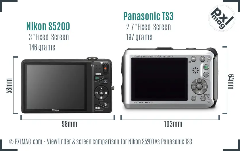 Nikon S5200 vs Panasonic TS3 Screen and Viewfinder comparison