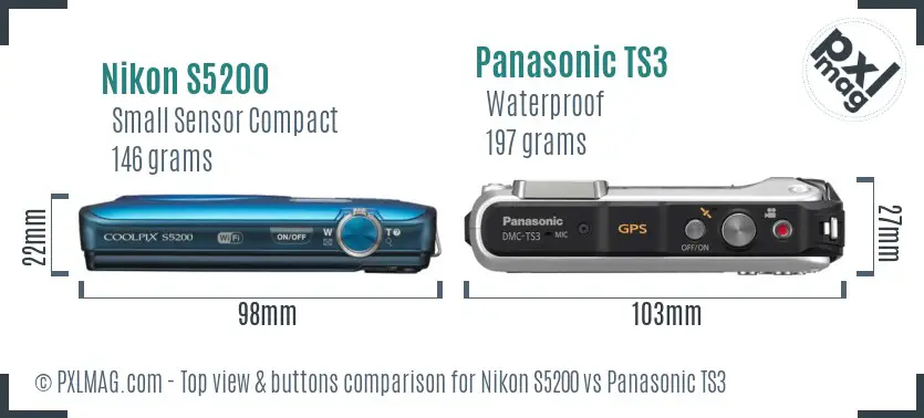Nikon S5200 vs Panasonic TS3 top view buttons comparison