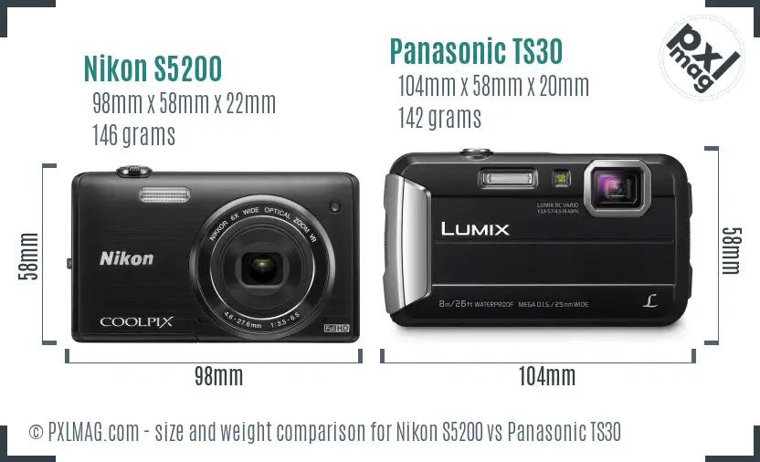 Nikon S5200 vs Panasonic TS30 size comparison Nikon S5200 vs Panasonic TS30 size comparison