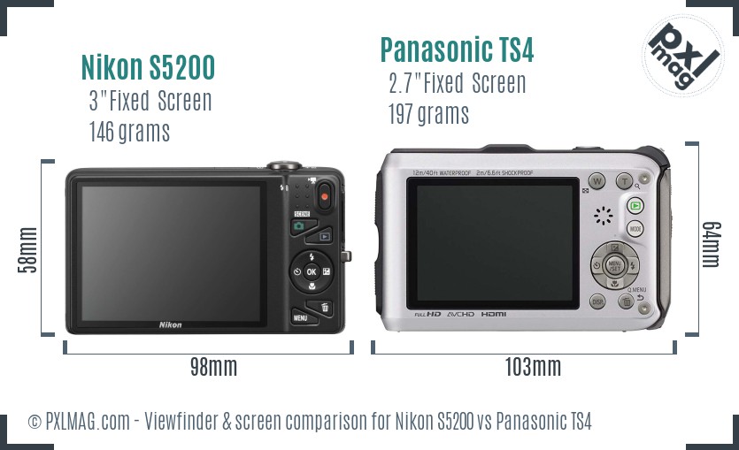 Nikon S5200 vs Panasonic TS4 Screen and Viewfinder comparison