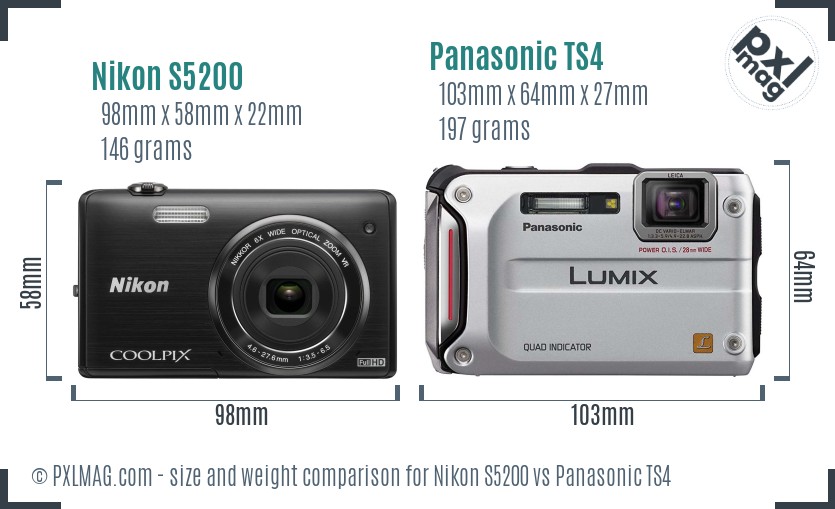 Nikon S5200 vs Panasonic TS4 size comparison