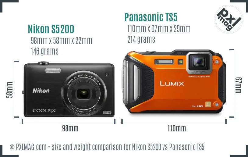 Nikon S5200 vs Panasonic TS5 size comparison Nikon S5200 vs Panasonic TS5 size comparison