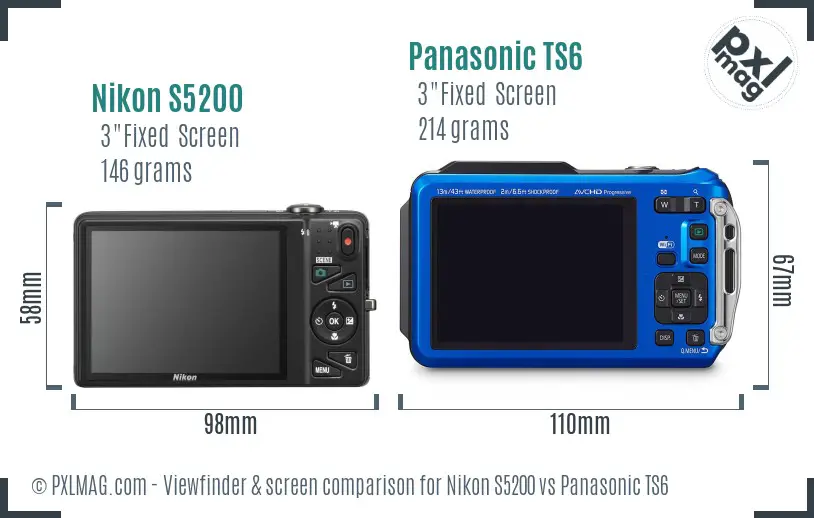 Nikon S5200 vs Panasonic TS6 Screen and Viewfinder comparison