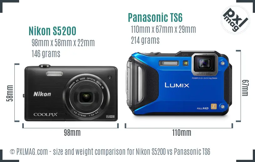 Nikon S5200 vs Panasonic TS6 size comparison