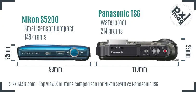 Nikon S5200 vs Panasonic TS6 top view buttons comparison