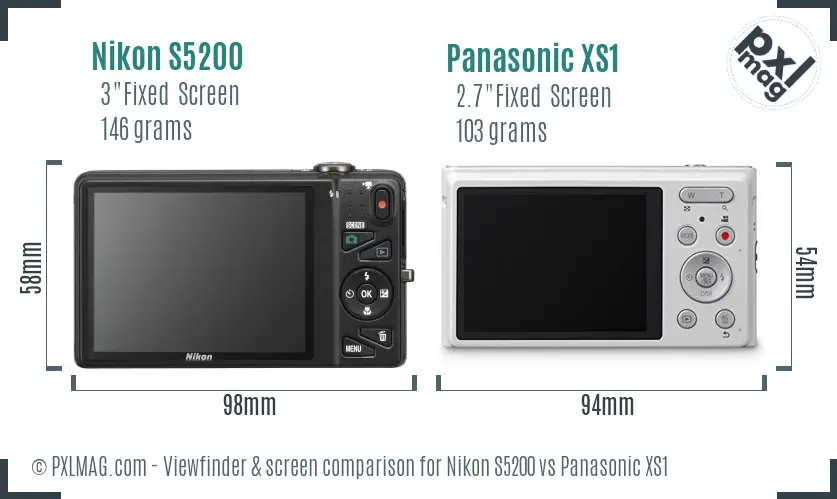 Nikon S5200 vs Panasonic XS1 Screen and Viewfinder comparison