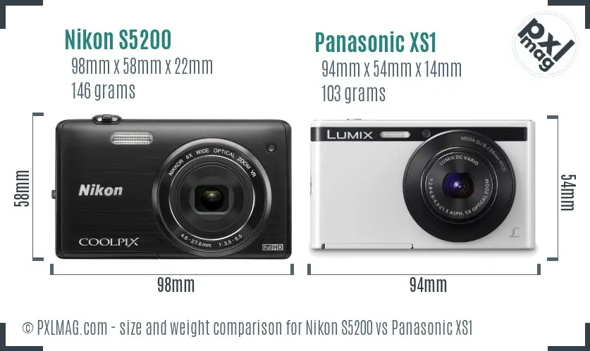 Nikon S5200 vs Panasonic XS1 size comparison