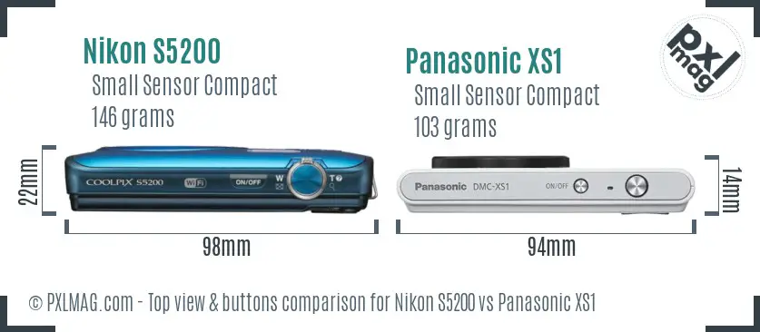 Nikon S5200 vs Panasonic XS1 top view buttons comparison