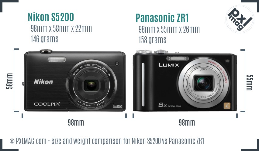 Nikon S5200 vs Panasonic ZR1 size comparison