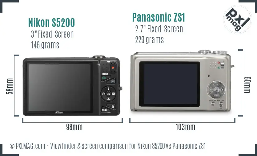 Nikon S5200 vs Panasonic ZS1 Screen and Viewfinder comparison