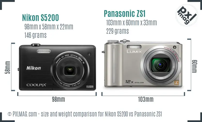 Nikon S5200 vs Panasonic ZS1 size comparison